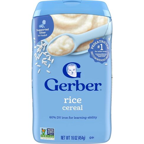 Gerber Cereal for Baby 1st Foods Rice Cereal, Made with Essential Nutrients for Supported Sitters, Non-GMO Project Verified, 16-Ounce Canister (Pack of 3) in Kuwait