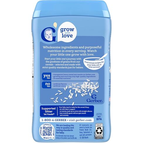 Gerber Cereal for Baby 1st Foods Rice Cereal, Made with Essential Nutrients for Supported Sitters, Non-GMO Project Verified, 16-Ounce Canister (Pack of 3) in Kuwait