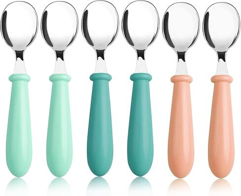 6-Pack Toddler Forks, 304 Stainless Steel, Round Handle, Dishwasher Safe | Kid-friendly rounded tines, 5-inch size for small hands, 3 colors, durable reusable utensils for self-feeding in Kuwait
