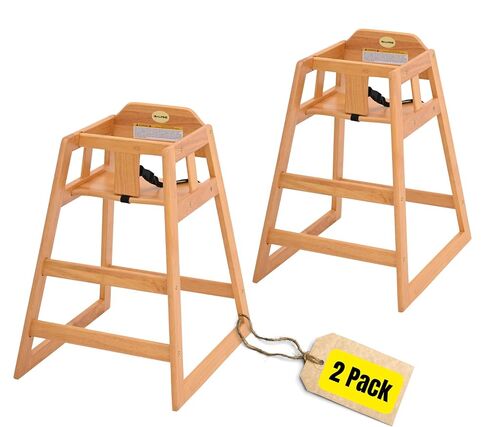 Alpine Wooden High Chairs for Babies and Toddlers with Safety Strap, Commercial Grade Restaurant High Chair, Durable Wood Space Saver Baby Feeding Chair, Ideal for Dining Spaces (2 Pack, Black) in Kuwait