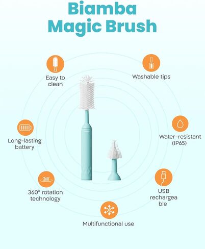 Magic Brush - Electric Baby Bottle Brush Cleaner with 360-Degree Rotation, Baby Bottle Cleaner Set with Silicone Head, USB Rechargeable, Water-Resistant Design, Nipples & Feeding Accessories in Kuwait