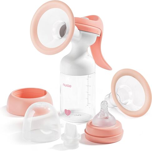 Nuliie 8010 Manual Breast Pump, Adjustable Suction with Temperature-Indicating Bottle, 6oz Wide-Neck Bottle, Narrow-Neck Adapter, Hand Pump Breastmilk with Flanges, BPA-Free, Heat Resistant in Kuwait