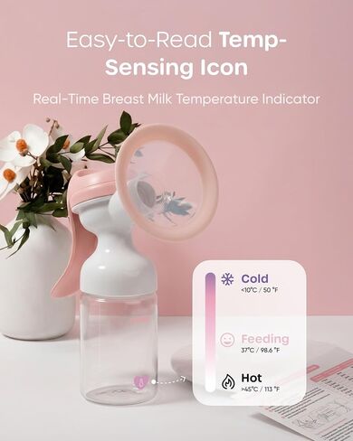 Nuliie 8010 Manual Breast Pump, Adjustable Suction with Temperature-Indicating Bottle, 6oz Wide-Neck Bottle, Narrow-Neck Adapter, Hand Pump Breastmilk with Flanges, BPA-Free, Heat Resistant in Kuwait