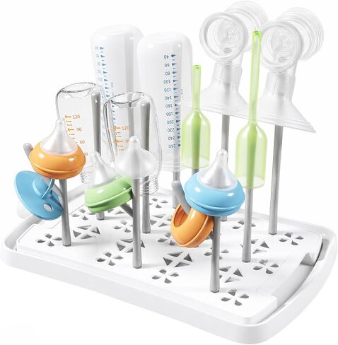 Lifewit Baby Bottle Drying Rack with Tray, Portable Bottle Drying Tree for Home & Travel, Space Saving Dryer Holder for Nipples, Pump Parts, Pacifiers Storage, Newborn Essentials, BPA Free in Kuwait