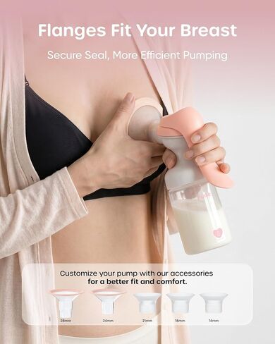 Nuliie 8010 Manual Breast Pump, Adjustable Suction with Temperature-Indicating Bottle, 6oz Wide-Neck Bottle, Narrow-Neck Adapter, Hand Pump Breastmilk with Flanges, BPA-Free, Heat Resistant in Kuwait