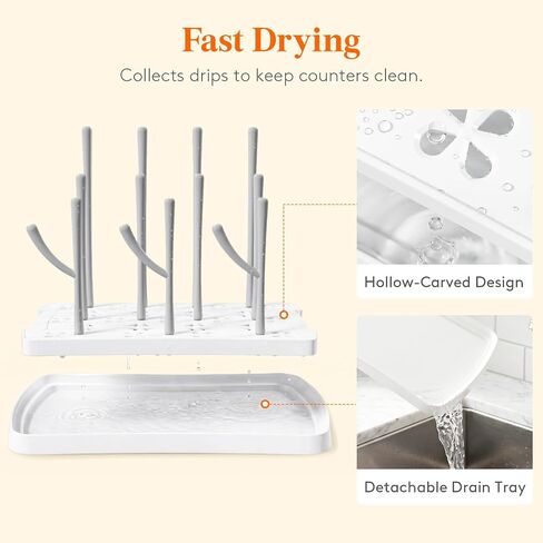 Lifewit Baby Bottle Drying Rack with Tray, Portable Bottle Drying Tree for Home & Travel, Space Saving Dryer Holder for Nipples, Pump Parts, Pacifiers Storage, Newborn Essentials, BPA Free in Kuwait