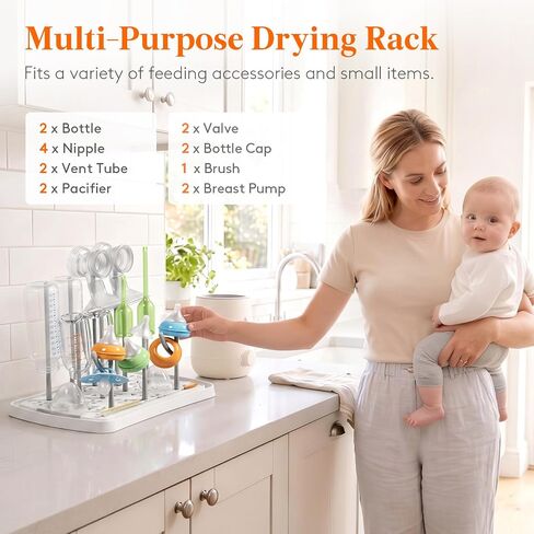 Lifewit Baby Bottle Drying Rack with Tray, Portable Bottle Drying Tree for Home & Travel, Space Saving Dryer Holder for Nipples, Pump Parts, Pacifiers Storage, Newborn Essentials, BPA Free in Kuwait