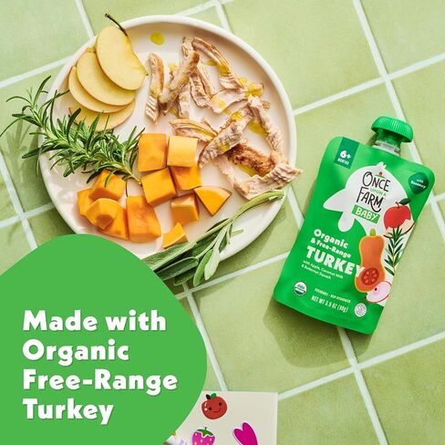 Once Upon a Farm Apple, Coconut Milk, Turkey, Butternut Squash Organic Baby Food Pouch, 3.5oz in Kuwait