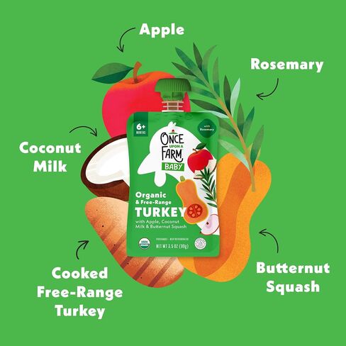 Once Upon a Farm Apple, Coconut Milk, Turkey, Butternut Squash Organic Baby Food Pouch, 3.5oz in Kuwait