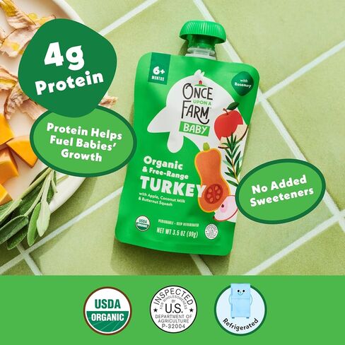 Once Upon a Farm Apple, Coconut Milk, Turkey, Butternut Squash Organic Baby Food Pouch, 3.5oz in Kuwait