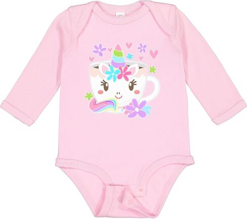 inktastic Unicorn Tea Cup with Hearts and Flowers Long Sleeve Creeper in Kuwait