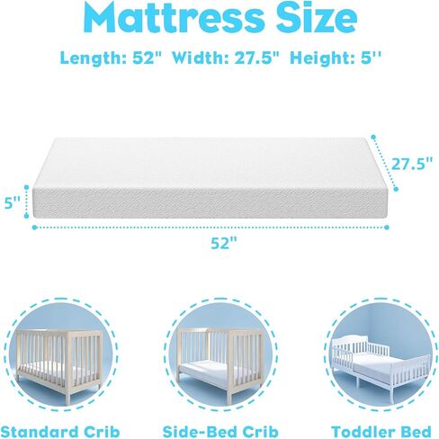 5"x52"x27.5" Premium Crib & Toddler Mattress, Water-Resistant and Removable Machine Washable Outer Cover, CertiPUR-US Certified Medium Firm Foam in Kuwait