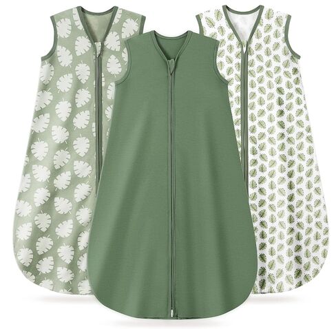 3 Pack Baby Sleep Sack 0-6 Months 100% Organic Cotton, 0.5 TOG Lightweight Wearable Blanket, 2-Way Zipper Sleeping Bag, Cotton&Fawn&Grey in Kuwait