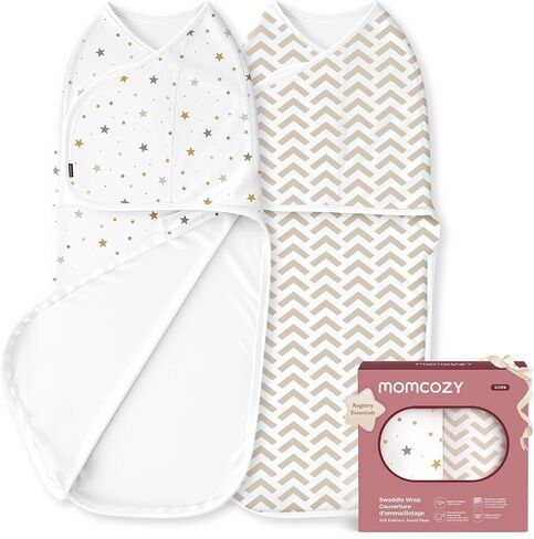 Momcozy Swaddles for Newborns, Quiet Fastener Swaddle for Infant 0-3 Months | New-Parent-Friendly Sleep Sack, Reduce Startle Reflex, Newborn Boys Girls Registry Essentials, 2-Pack, Serenity in Kuwait