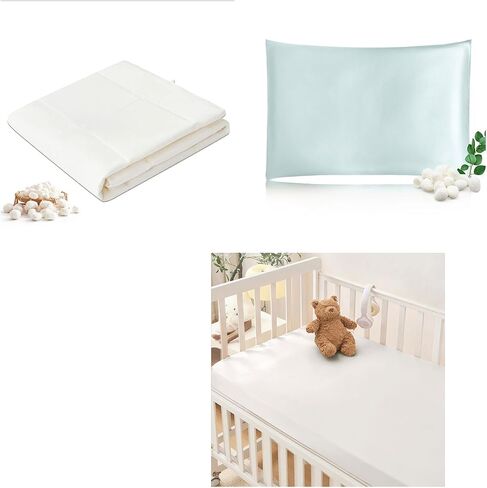 THXSILK Crib Silk Blanket+ Crib Fitted Sheet+ Toddler Pillowcase in Kuwait