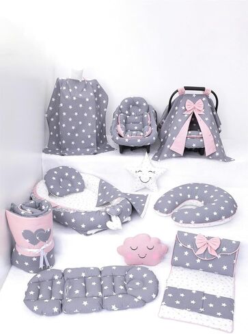 SODEF Nest Set with Pillow, Quilt, Star & Cloud Cushions, Stroller Cover, Nursing Pillow & More - Gray - Koyu Gri Pudra T in Kuwait
