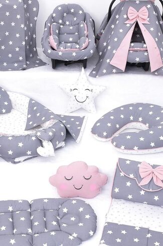 SODEF Nest Set with Pillow, Quilt, Star & Cloud Cushions, Stroller Cover, Nursing Pillow & More - Gray - Koyu Gri Pudra T in Kuwait