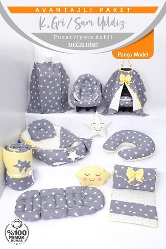 SODEF Nest Set with Stroller Cover, Changing Pad, Nursing Pillow, and More - 100% Cotton, Dark Gray Yellow Print, One Size - Dark Gray Yellow P in Kuwait