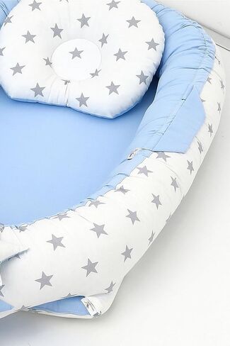 SODEF 5-Piece Nest Set with Pillow, Quilt, and Decorative Cloud Pillow - Cotton, 0-24 Months, Blue/White Star - Blue/White Star in Kuwait