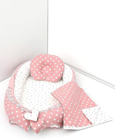 SODEF 3 Piece Nest Set with Pillow and Quilt, Cotton Sleep Pod for, Powder Star Design, 0-24 Months - Powder Star in Kuwait