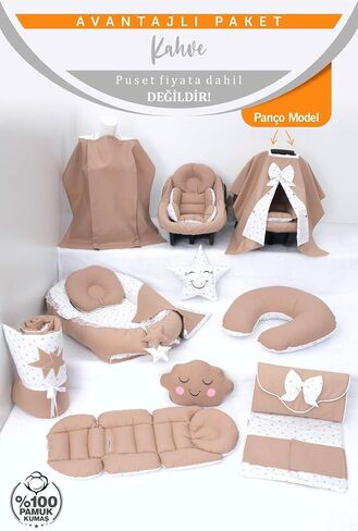 SODEF Nest Set | Pram Cover, Changing Mat, Nursing Pillow, Car Seat Cushion & More | 100% Cotton | Brown - Brown in Saudi Arabia