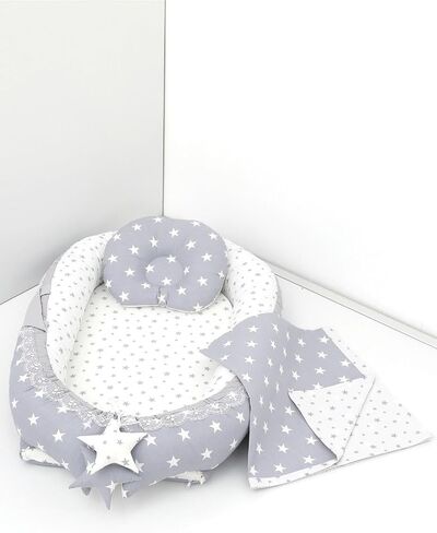 SODEF 3 Piece Nest Set with Pillow and Quilt, Cotton Sleep Pod for, Gray Star Design, 0-24 Months - Gray Star in Kuwait