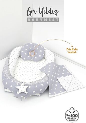 SODEF 3 Piece Nest Set with Pillow and Quilt, Cotton Sleep Pod for, Gray Star Design, 0-24 Months - Gray Star in Kuwait