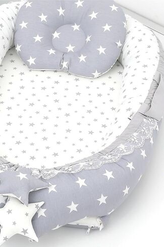 SODEF 3 Piece Nest Set with Pillow and Quilt, Cotton Sleep Pod for, Gray Star Design, 0-24 Months - Gray Star in Kuwait