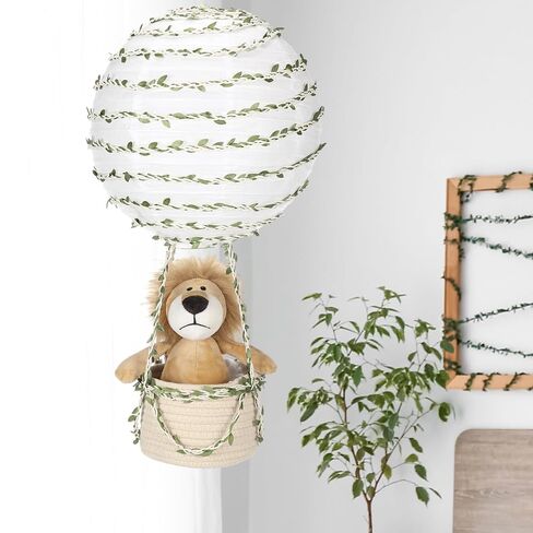 Vine Hot Air Balloon Nursery Lamp Shade 12" Handmade Boho Jungle Decorative Shade with 9.84'' Safari Plush giraffe, Woven Basket & Artificial Foliage Ceiling Hanging Decor for Baby Room Playroom in Kuwait