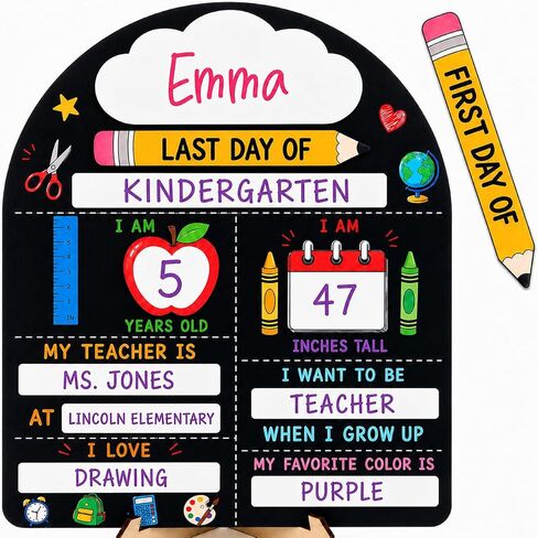 Pink Bow First Day of School Sign Girl, My First Day of School Sign, Reusable Back to School Board with First Last 100th Day Interchangeable Pencils, Wooden School Milestone Sign 8''x10'' in Kuwait
