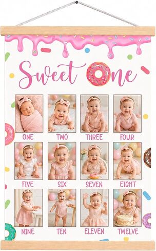 Berry First Year Photo Board Strawberry 1st Birthday Party Decorations | 24x16In Berry First Birthday Decor Banner 12 Monthly Milestone Picture Frame for Baby Keepsake Gifts supply in Kuwait