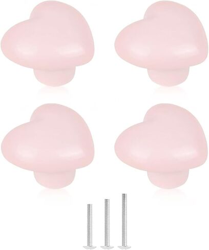 4X Heart Drawer Knobs Pink Knob for Dresser Ceramic Cabinet Knob | Cute Dresser Knob Pink Heart Shape Drawer Pulls 45mm for Kids & Girls Bedroom Nightstand Closet Dressing Table in Kuwait