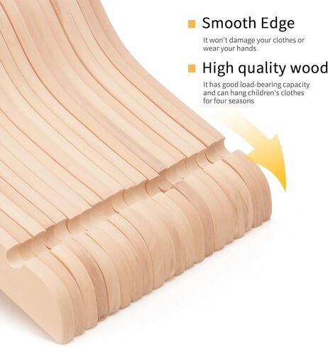 Nature Smile 20 Pack Unfinished/Natural Kids Baby Children Toddler Wooden Shirt Dress Coat Hangers with No Painting - 360°Stronger Anti-Rust Chrome Swivel Hook - Extra Smoothly Cut Notches in Kuwait