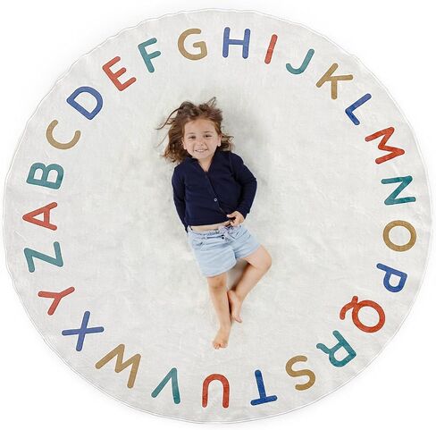 ABC Alphabet Rug for Kids – 6 ft Round Blue Play Mat for Toddlers & Babies, Soft Nursery Decor for Learning Letters, Classroom & Playroom Area Mat in Kuwait