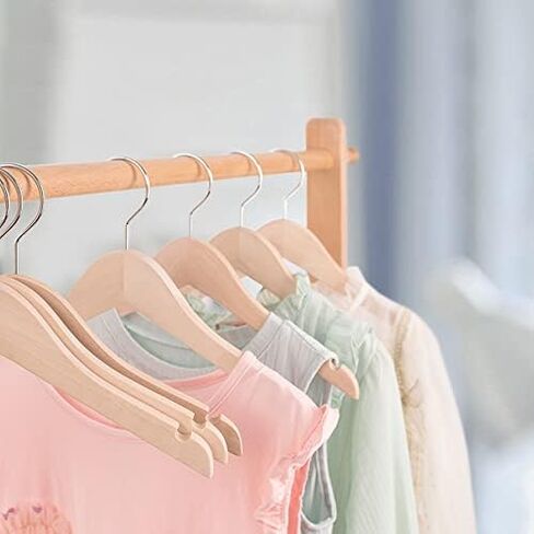 Nature Smile 20 Pack Unfinished/Natural Kids Baby Children Toddler Wooden Shirt Dress Coat Hangers with No Painting - 360°Stronger Anti-Rust Chrome Swivel Hook - Extra Smoothly Cut Notches in Kuwait