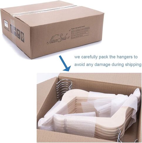 Nature Smile 20 Pack Unfinished/Natural Kids Baby Children Toddler Wooden Shirt Dress Coat Hangers with No Painting - 360°Stronger Anti-Rust Chrome Swivel Hook - Extra Smoothly Cut Notches in Kuwait