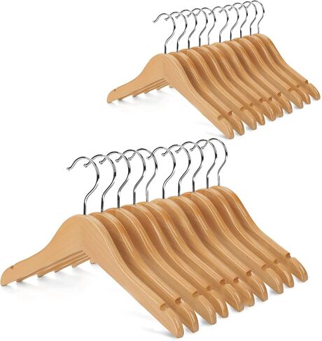Nature Smile Kids Baby Children Toddler Wooden Shirt Coat Hangers with Notches and Anti-Rust Chrome Hook Pack of 20 (Natural) in Kuwait