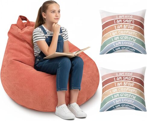 Cozy Corner for Kids Classroom, Plush Storage Bean Bag Cover (No Filler) and Rainbow Throw Pillow Covers, Reading Calming Corner Decor, Reading Nook, Nursery, Playroom Decor(Small,Rainbow,Dusty Pink) in Kuwait