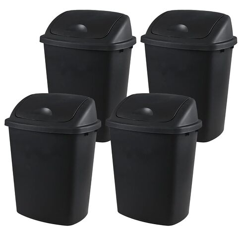 Xyskin 10-Gallon Waste Container with Swing Lid, 4-Pack Simple Trash Bins | Durable Plastic Garbage Bin for Indoor/Outdoor Use, Kitchen Swing Top Wastebasket, Handles for Easy Carrying, Black in Kuwait