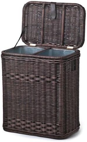 The Basket Lady Divided Wicker Recycling Basket with Removable Metal Liner, 20 in L x 13 in W x 24 in H, 7.5 Gallon per bin / 15 Gallon Total Capacity, Antique Walnut Brown in Kuwait