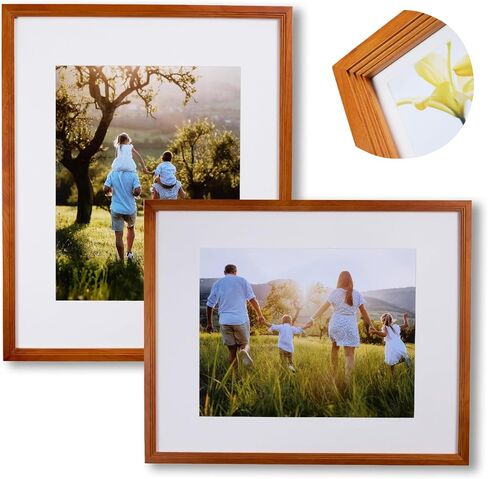 8x10 Wooden Picture Frame, Displays 8x10 Without Mat or 5x7 With Mat, Solid Wood Colorful Photo Frame for Wall Tabletop, Real Glass, Rustic Stepped Edge, 2 Pack, Wood in Kuwait