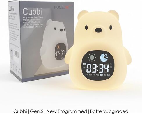HOME.X Cubbi Sleep Aid Night Light for Toddler Gen.2 - Alarm Clock, Wake-Up Light, Sleep Mode, Music & White Noise Soother, Tap Control Colors, Soft Silicone, Rechargeable in Kuwait
