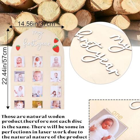 One Year Of Wood Photo Board,Strawberry 1st Birthday Decorations | My First Birthday Monthly Milestone Board Photos,Strawberry One Year Wooden Photo Decor in Kuwait