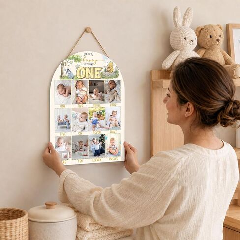 Winnie My First Year Photo Board, Our Little Hunny Is Turning One Baby Monthly Milestone Sign, Wooden Picture Board for 12 Photos, Girls Boys Baby 1st Birthday Keepsake Gifts Decorations-A03 in Kuwait