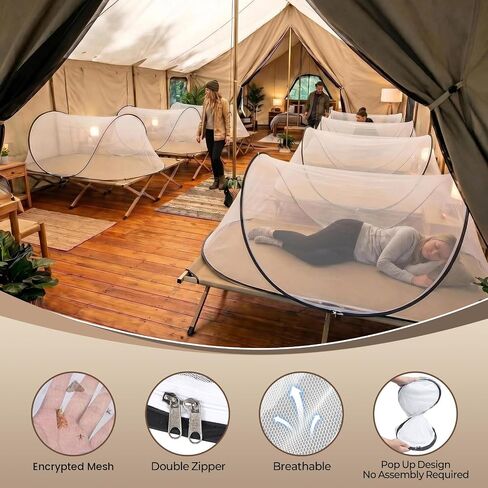 2 Pcs Black Pop Up Mosquito Net for Bed with Drawstring Bag Mosquito Head Net, 78 x 31 x 22 Inch Portable Foldable Mosquito Tent with Double Zipper, Mesh Bed Net for Camping Travel in Kuwait