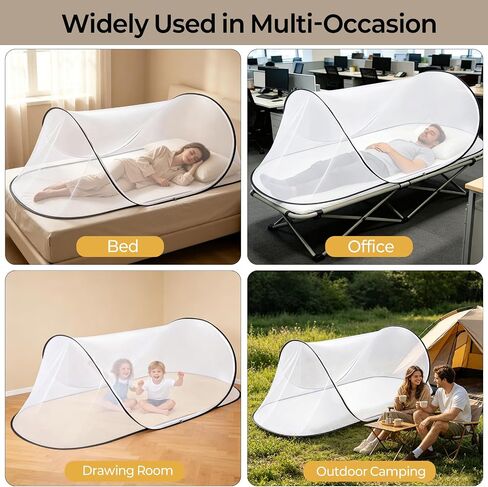 2 Pcs Black Pop Up Mosquito Net for Bed with Drawstring Bag Mosquito Head Net, 78 x 31 x 22 Inch Portable Foldable Mosquito Tent with Double Zipper, Mesh Bed Net for Camping Travel in Kuwait
