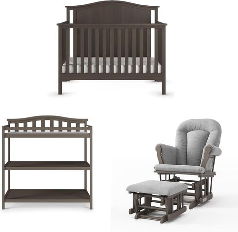 Child Craft Hampton Arch Top Crib, Changing Table, and Cozy Glider Nursery Set, 3-Piece, Includes 4-in-1 Convertible Crib, Changing Table, and Cozy Glider, Grows with Your Baby (Dapper Gray) in Kuwait