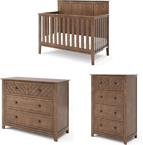 Child Craft Atwood Design 4-in-1 Convertible Baby Crib Nursery Furniture Set, Baby Bed, 3 Drawer Dresser and Chest Drawer, for Babies, Toddlers and Kids Bedroom (3 Piece - Matte White) in Kuwait