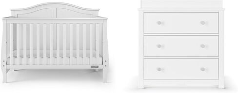 Child Craft Camden Design 4-in-1 Convertible Baby Crib Nursery Furniture Set, Baby Bed and 3 Drawer Dresser, for Babies, Toddlers and Kids Bedroom (2 Piece - Matte White) in Kuwait