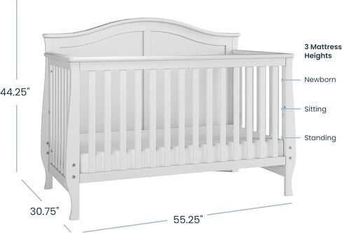 Child Craft Camden Design 4-in-1 Convertible Baby Crib Nursery Furniture Set, Baby Bed and 3 Drawer Dresser, for Babies, Toddlers and Kids Bedroom (2 Piece - Matte White) in Kuwait